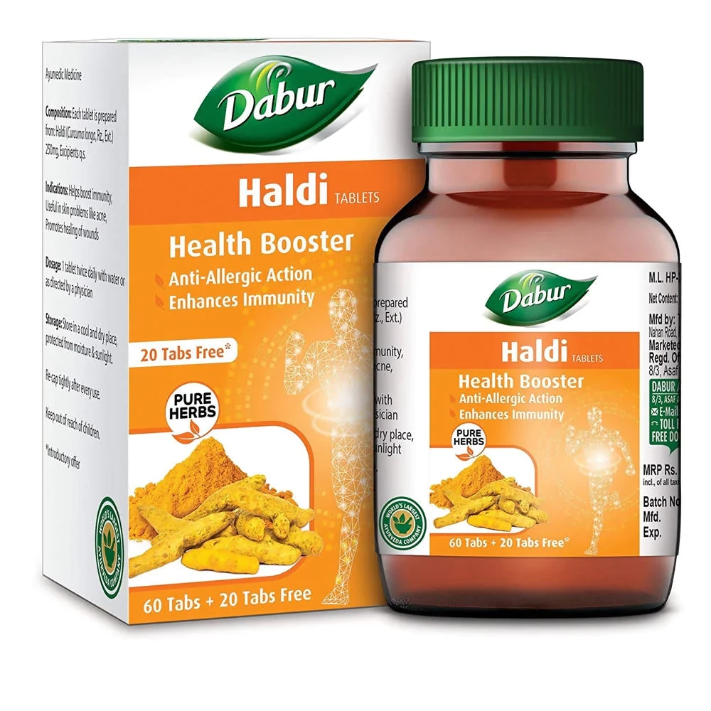 Dabur Haldi Tablets Health Booster, 60 Tablets (Get 20 tablets Free)-1.webp